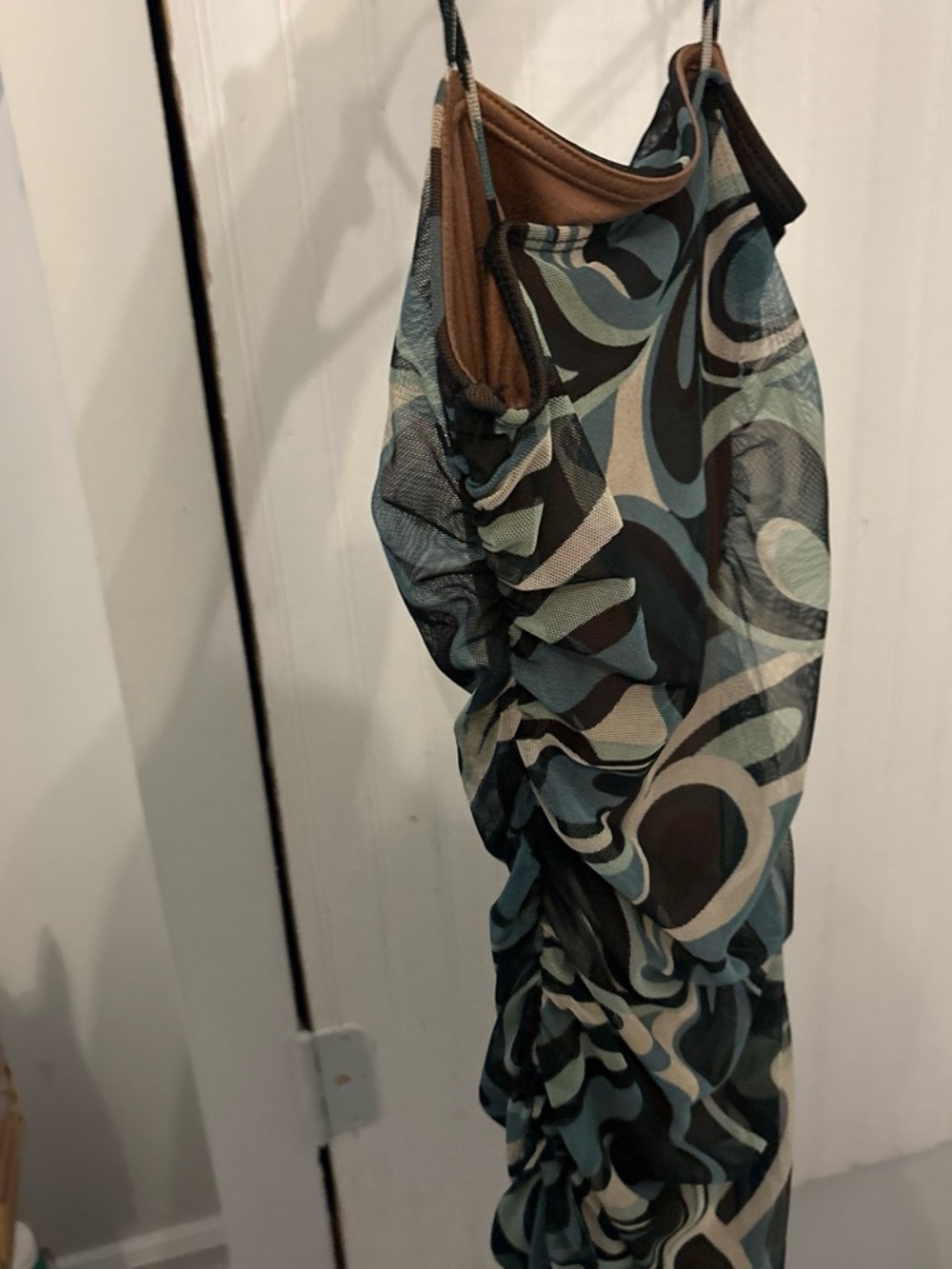 Abstract Swirl Print Shoulder Bag in Teal & Brown